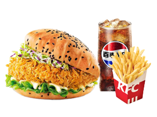 [餐饮一区]-肯德基-藤椒鸡排饼汉堡+薯条中+中可