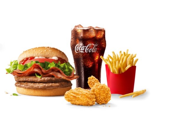 [餐饮单品]-麦当劳-培根蔬萃双层牛堡四件套(辣翅中薯版)